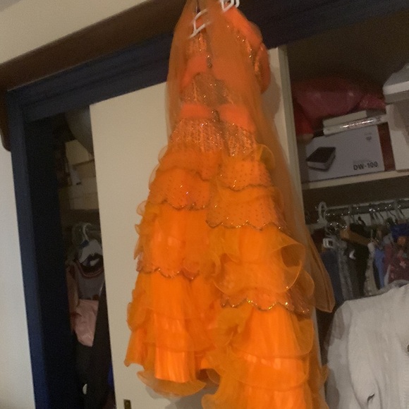 Tea Length prom Formal with sequence and a small wrap and strapless - Picture 3 of 6